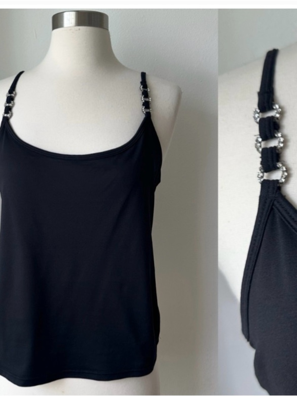 Black House White Market  Black Embellished Strap Tank Top with Rhinestone